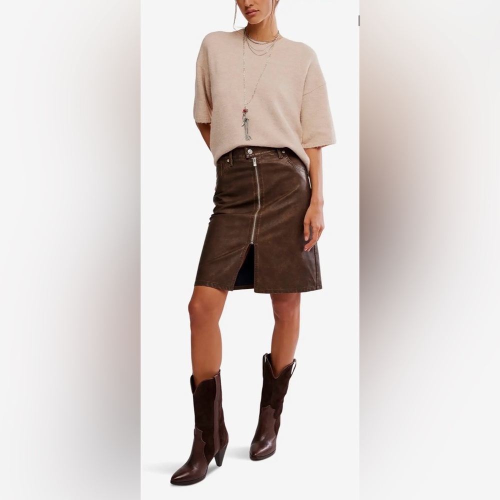 Free People Sycamore Vegan Brown Midi Skirt, Sz 27 - Picture 3 of 11
